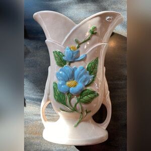 Vintage Hull Art Vase Pink Flowers 11 x 8.5” Double Handle